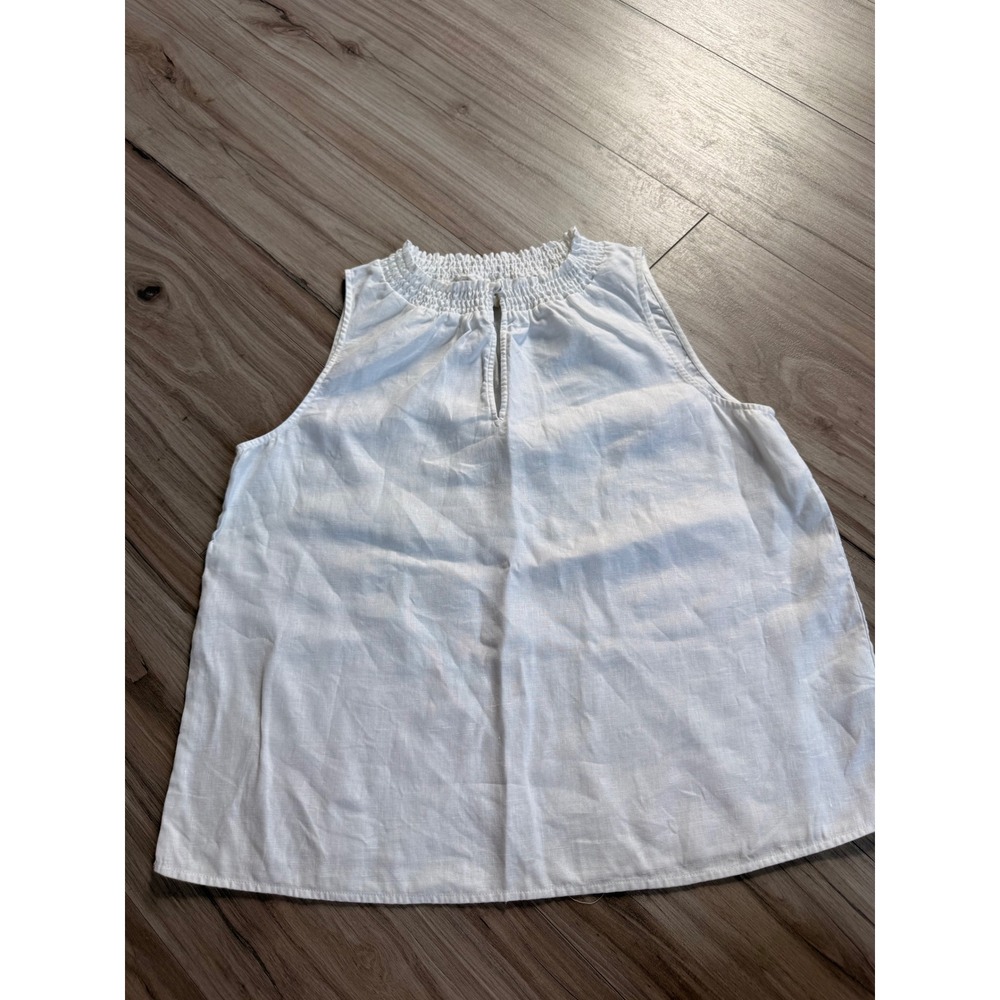 Boden White 100% Linen Smocked High Neck Sleeveless Blouse Top US 10 T1530